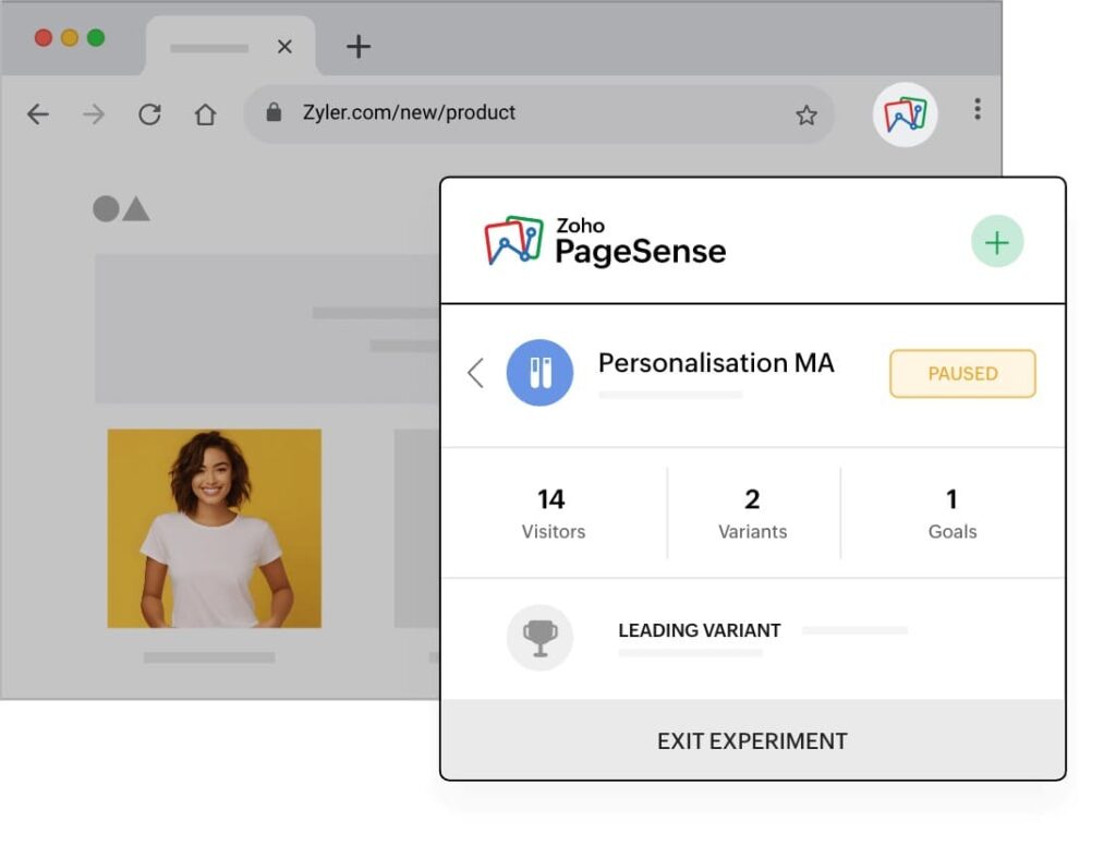 Zoho PageSense’s Chrome extension makes it easy to create, launch, and analyze experiment results.