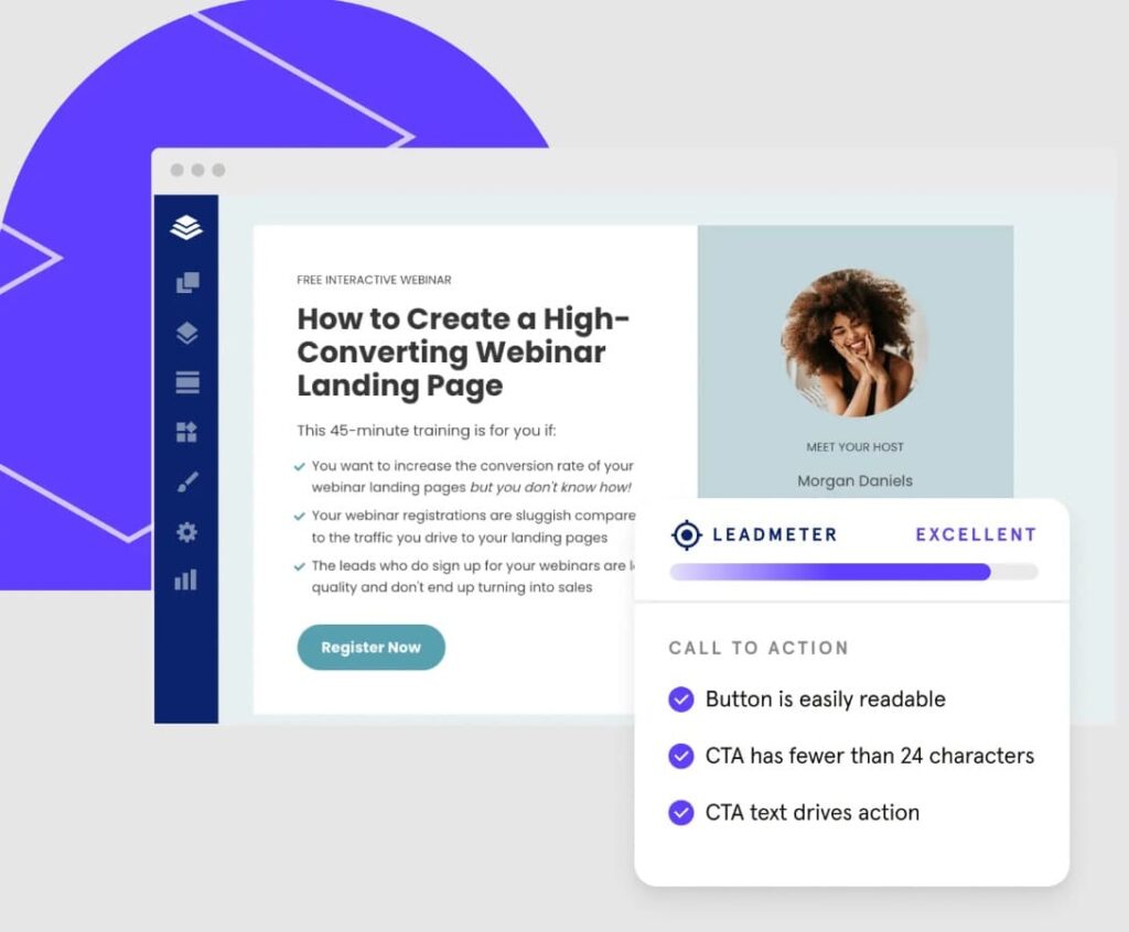 The Leadpages landing page builder goes a step further with real-time recommendations as you build.